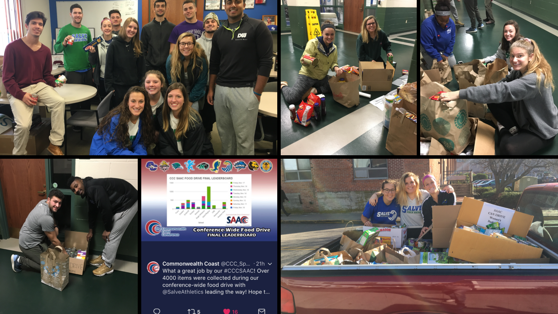 Salve Regina student athletes collected more than a quarter of the total donations during a conference-wide food drive.