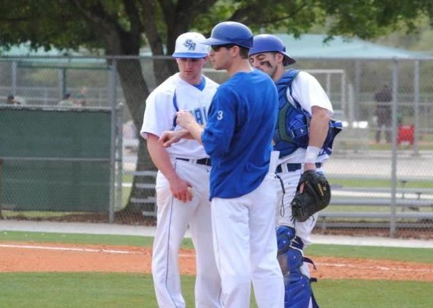 Eric Cirella, in foreground with Branden Hoxsie and Dominic Di Sano during a spring break game in Florida, becomes the fifth head coach in the history of the Salve Regina baseball program.