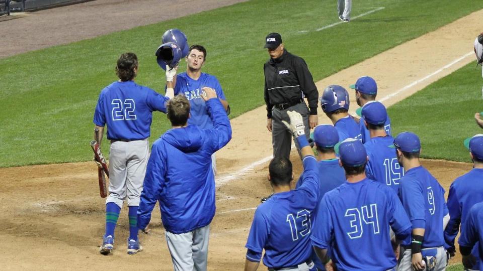 Alex Perry belted a go-ahead home run in the sixth for Salve Regina. (Photo by Norm Kieffer)