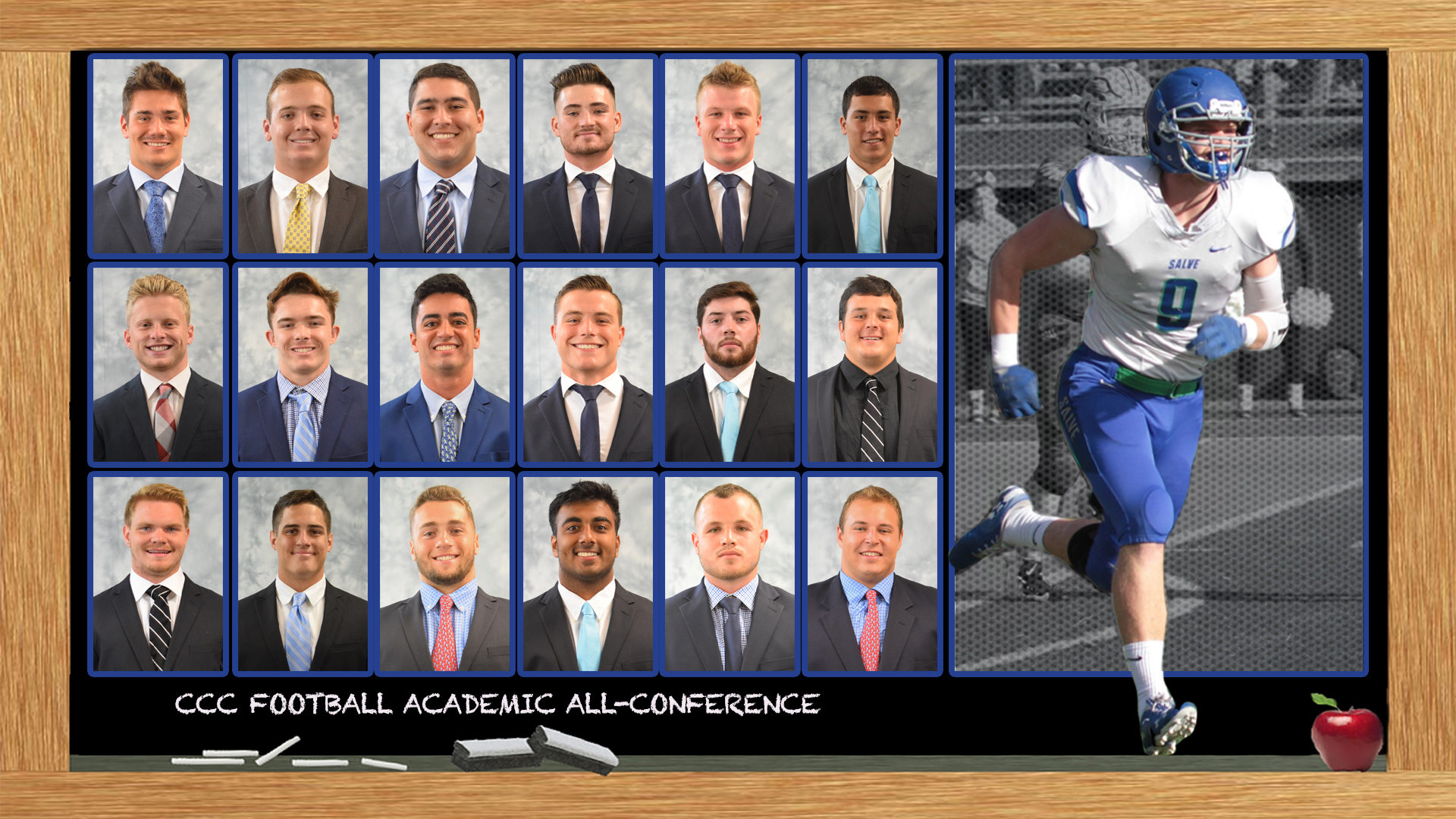 18 student-athletes from the Salve Regina football team made the Academic All-Conference team.