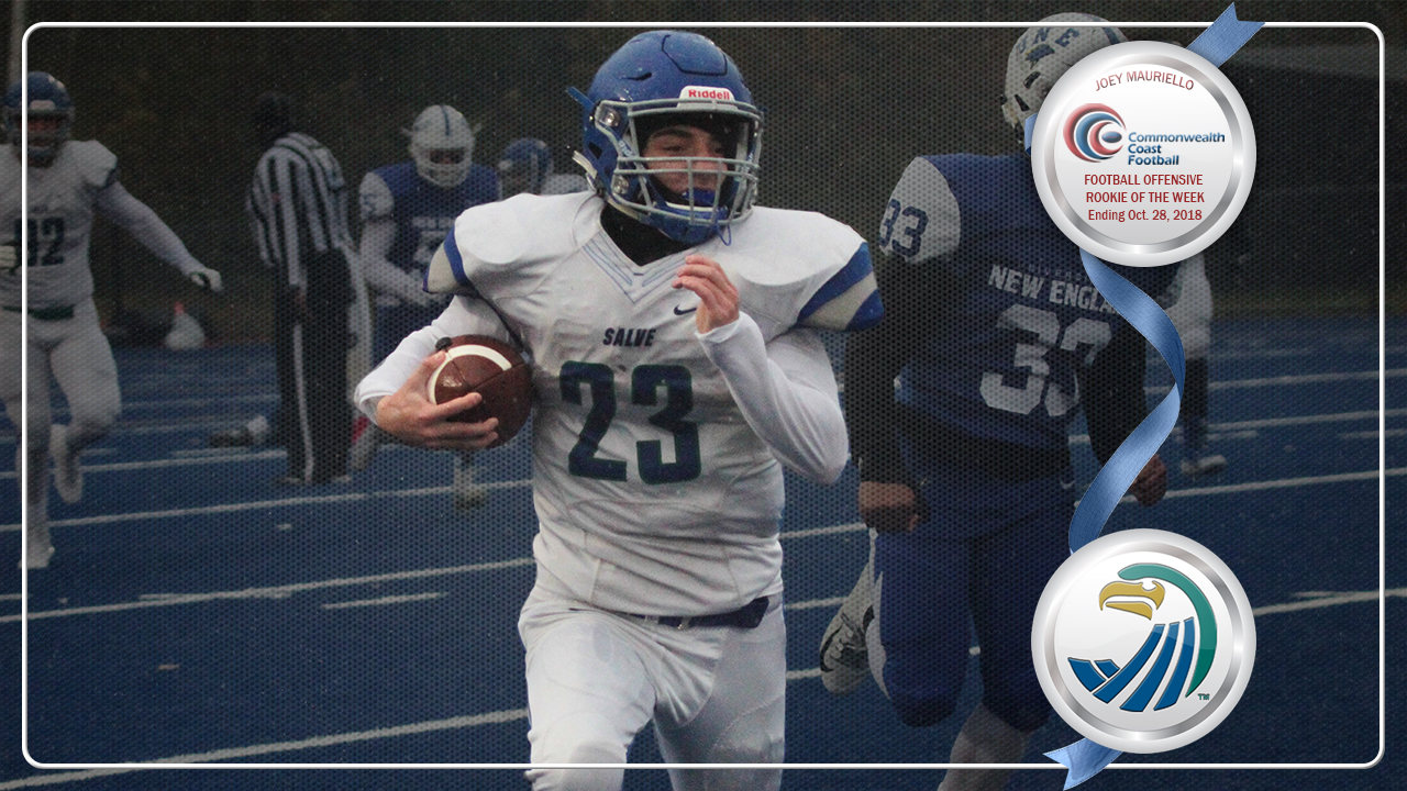 Joey Mauriello rushed for two touchdowns and 177 yards in the Seahawks 33-10 victory over UNE.
