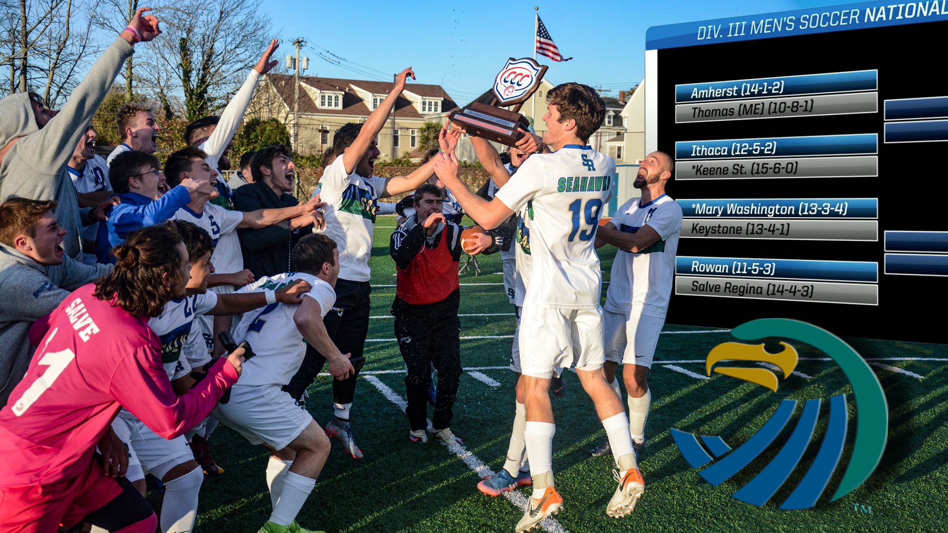 Salve Regina men's soccer faces Rowan for the first time in a First Round match of the 2019 NCAA Division III Men's Soccer Championship. The match will take place on Saturday, Nov. 16 at University of Mary Washington in Fredericksburg, Va. (Photo by George Corrigan)