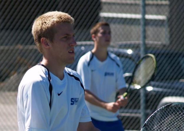 Aaron Isch, in foreground, paired with Colin Gunning for a doubles victory at the Seahawks top position.
