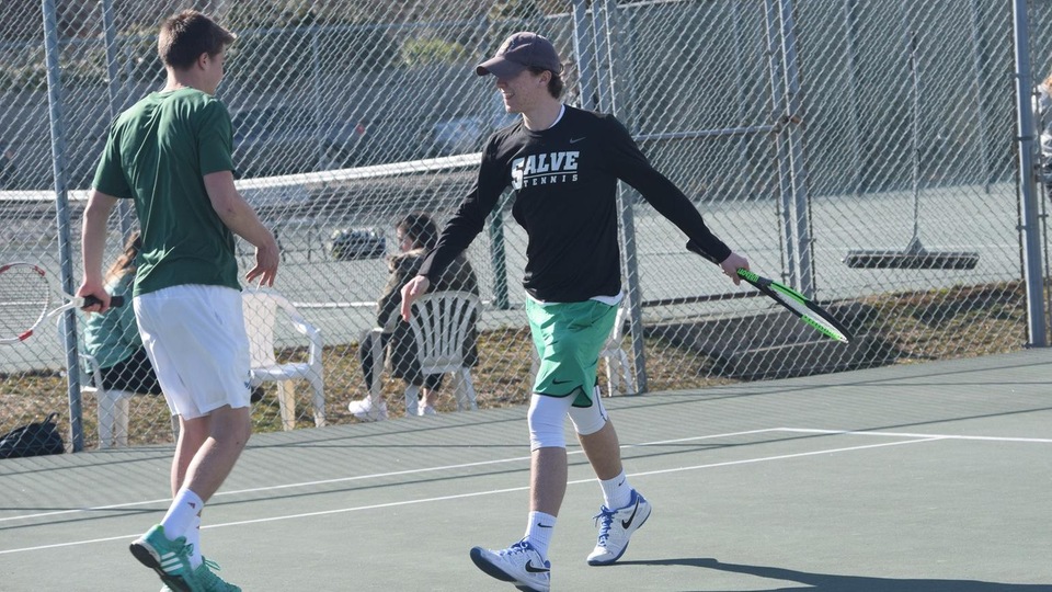 Will Masse (left) and Aaron White emerged victorious at second doubles (9-7) before both posted singles wins for the Seahawks. (Photo by Erica Bonnette-Lykens)