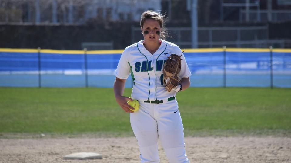 Nicole Parry earns her fifth straight pitching victory. (Photo by Ed Habershaw)