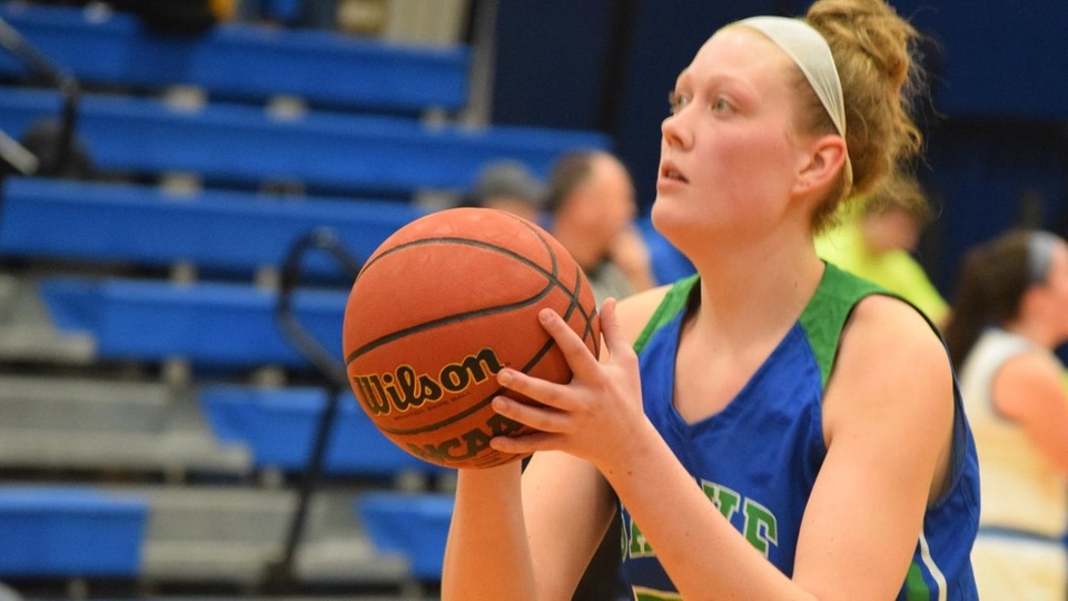 Megan Henaghan registered her second-career double-double (16 points, 14 rebounds) for the Seahawks at Bristol, R.I. on Wednesday evening. (Photo by Ed Habershaw)