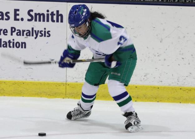 Sophomore Michaela Chiuccariello scored a goal and handed out an assist in women's ice hockey final game of the 2012-13 season.