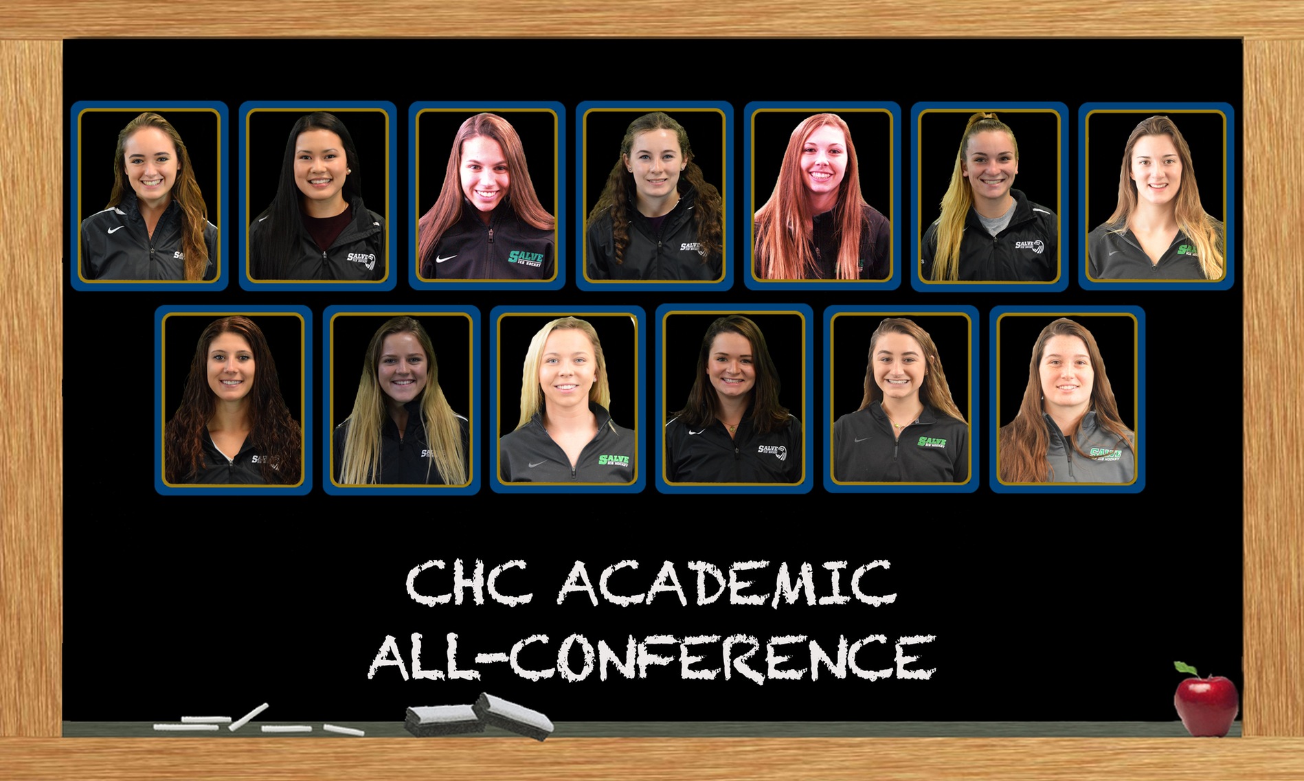 13 members of the Salve Regina women's ice hockey team made the CHC Academic All-Conference squad.
