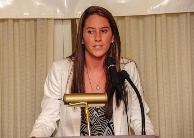Two-sport standout Kaitlyn Birrell reflects on her storied Salve Regina athletic and academic career during the Rhode Island Association for Intercollegiate Athletics for Women (RIAIAW) reception hosted by Brown University.