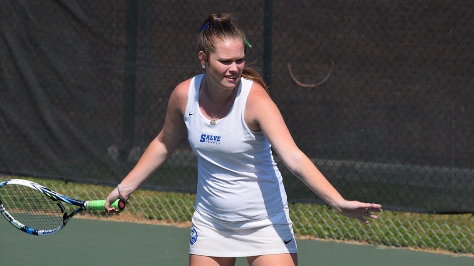 Lauren Harvey won her matches at first doubles and first singles for the Seahawks. (Photo by Ed Habershaw)