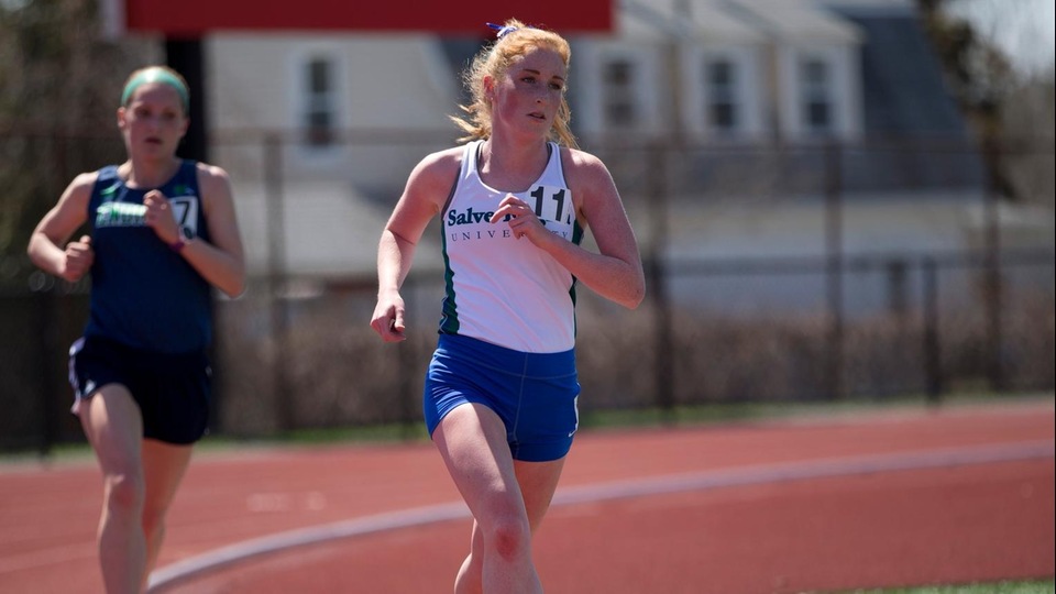 Olivia Owen earned All-New England status with her seventh-place finish in the 10,000-meter race on Friday, May 4, in Cambridge, Mass. (Photo by Jen McGuinness)