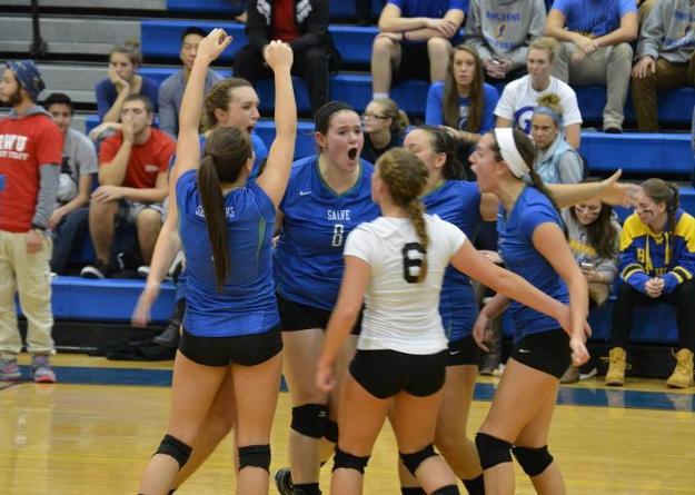 Salve Regina rallied late in the fourth set, but Roger Williams pulled out its sixth straight CCC Championship. (Photo by Brooke Scoca)