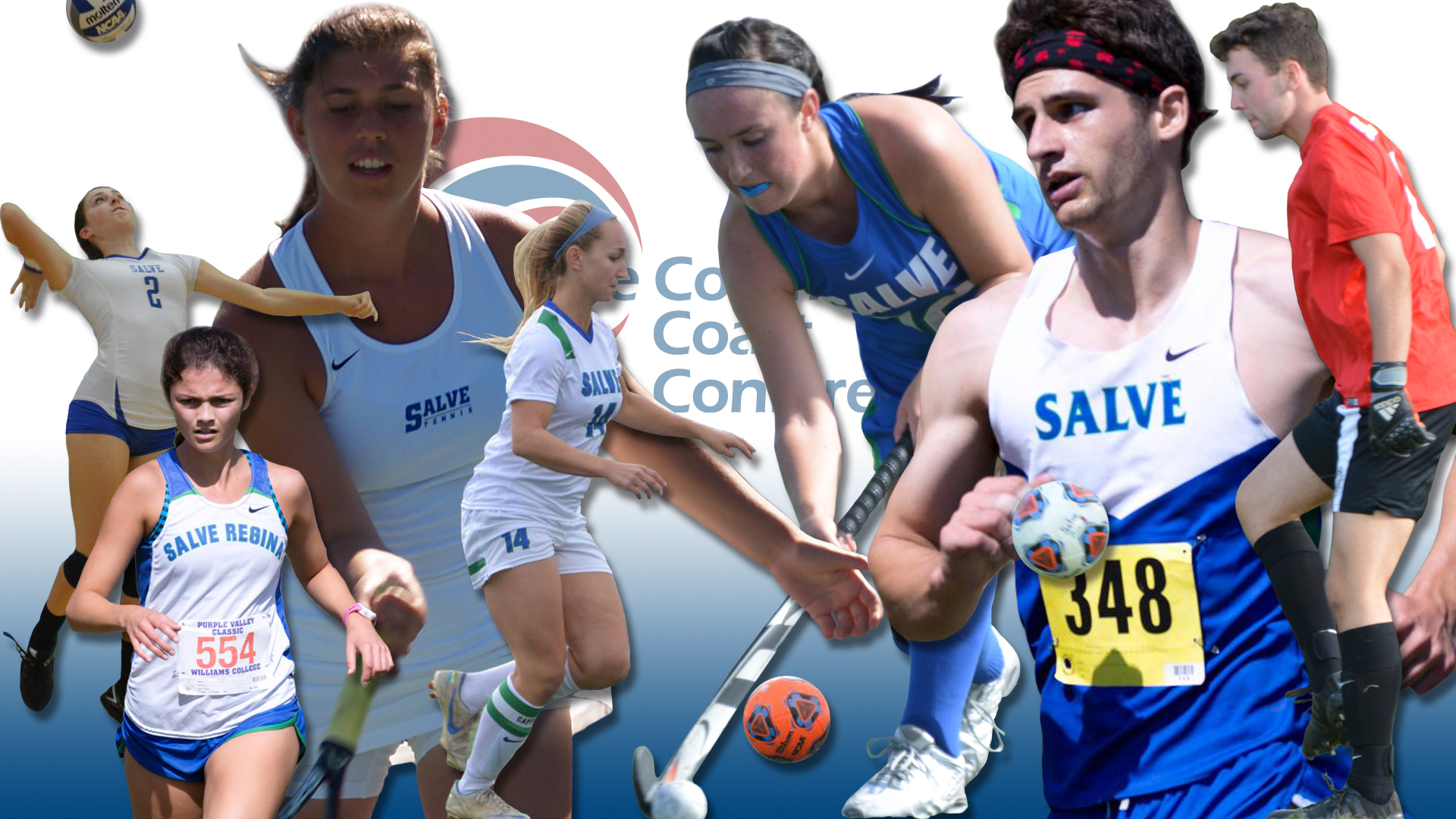 61 Seahawk athletes from seven sports are represented on the 2015 CCC Fall All-Academic Team; the individuals in this composite photo own the highest grade point average on their respective teams (l-r) - Megan Parham (women's volleyball), Hannah Lussier (women's cross country), Emma Gruber (women's tennis), Raine Oesterle (women's soccer), Abigail Tepper (field hockey), Andrew Sardelli (men's cross country), and Bryan McCormack (men's soccer).