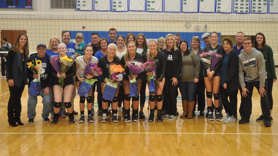 Salve Regina honored its six seniors (Megan Parham, Erin Proctor, Sydney Puffer, Cassidy Trabilcy, Paige Tully, and Kendall Wilcox) before the game with a special pregame ceremony.
