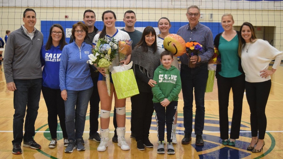 The Seahawks honored their two seniors, Annie Donahue and Victoria Schwendeman, before a 3-2 victory over the University of New England (Photo by Andrew Pezzelli).