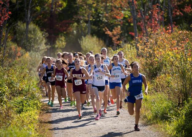 Salve Regina ran on the same trail, albeit 5,000 meters, on the Gordon campus on September 27 in the Pop Crowell Invitational. (Photo by Jen McGuinness)