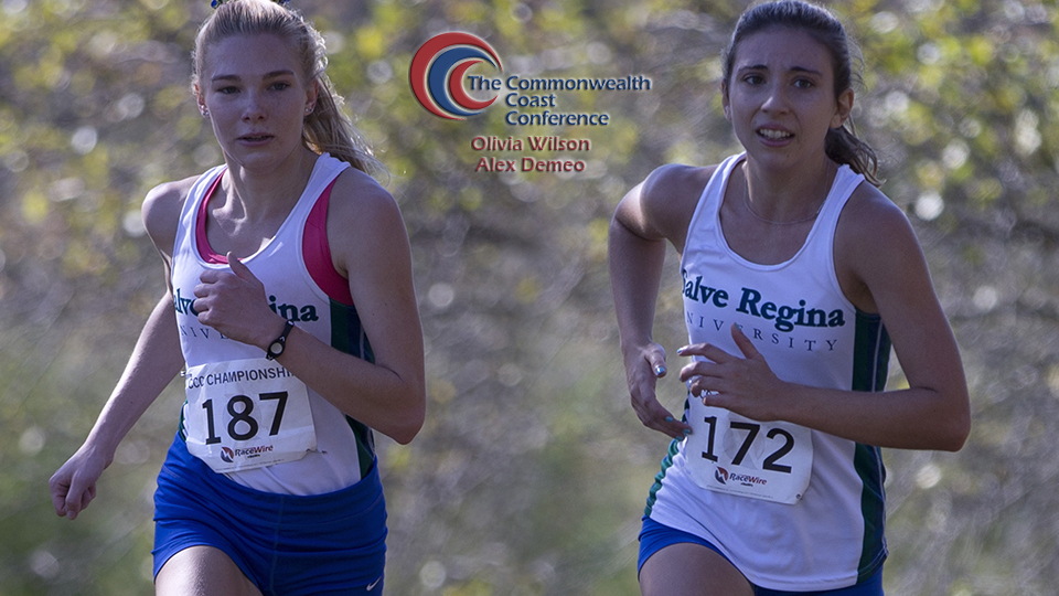 Olivia Wilson (left) finished second overall and Alex Demeo finished tenth; the two Seahawks earn a spot on the All-CCC Women's Cross Country Team. (Photos by Jen McGuinness)