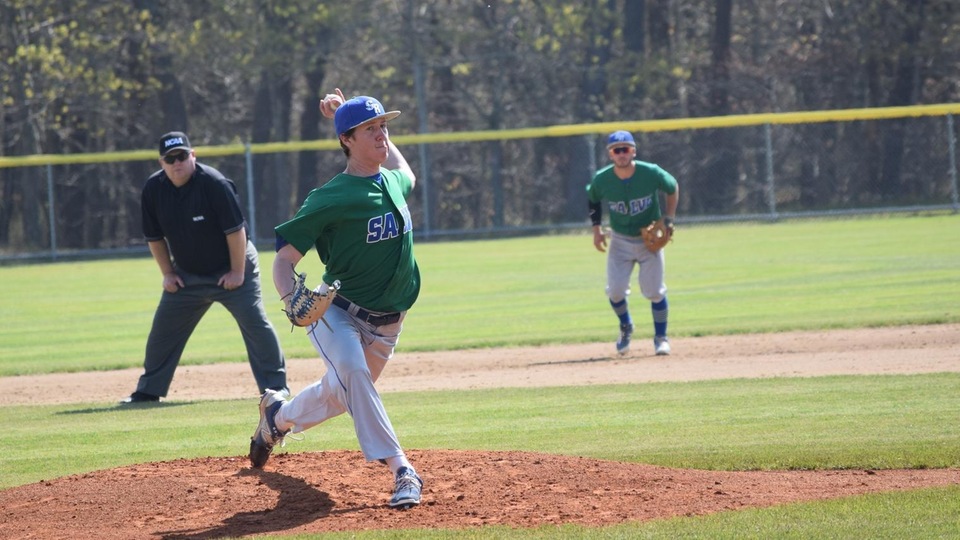 Salve Regina freshman lefty Patrick Maybach improved to 9-0 on the season as he pitched six innings to get the win in the Seahawks' first-ever NCAA postseason victory. (Photo by Ed Habershaw)