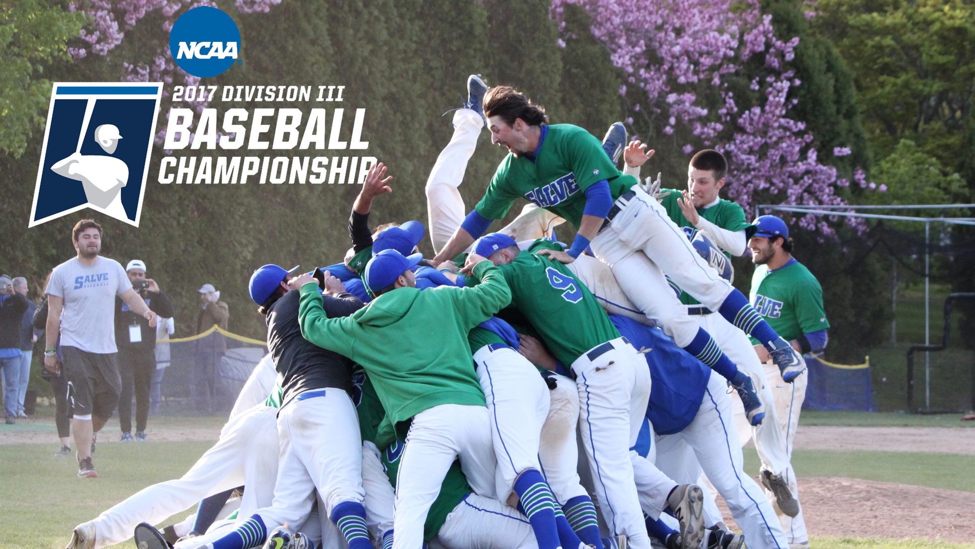 Salve Regina University baseball captured its second consecutive Commonwealth Coast Conference (CCC) championship last Friday and will begin its quest for a national title in the NCAA Regional Championships hosted by Massachusetts Maritime Academy (Thu.-Sun., May 18-21, 2017) at Harwich, Mass. (Original photo courtesy of Newport Daily News/Kayla Ebner)