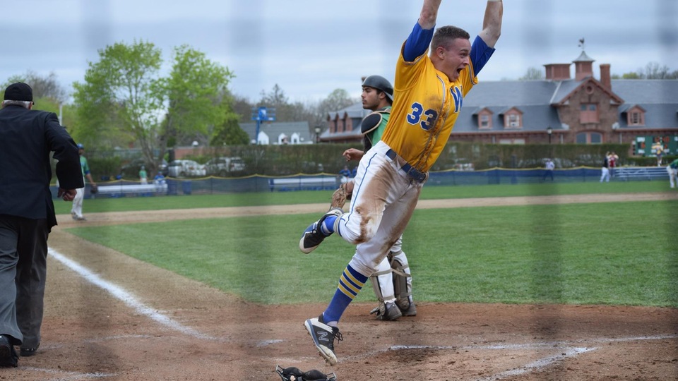 Joe Cassella scored the winning run for Western New England in the championship-clinching game at Reynolds Field. (Photo by Tyler Benjamin)