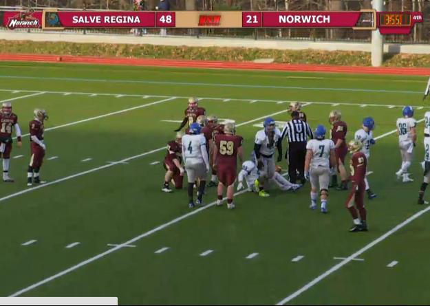 Salve Regina score 34 unanswered points after trailing by seven in the second quarter, winning 48-21 at Norwich in the 2014 ECAC NorthEast Bowl.