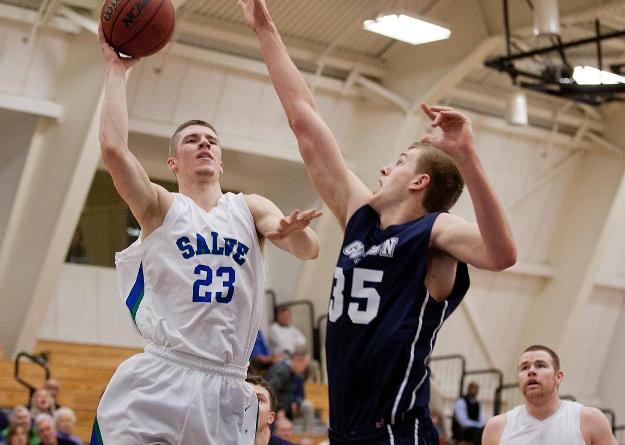 Freshman Nicholas Bates contributed two blocked shots against Eastern Nazarene on Wednesday. (Photo by Rob McGuinness)