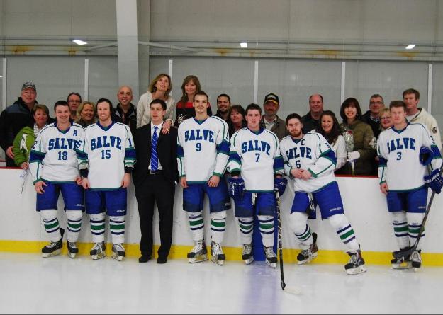 The men's ice hockey team honored its seven seniors prior to Sunday's game against Johnson & Wales.