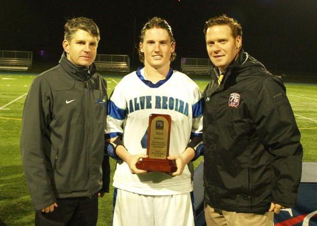 McKeon, flanked by Salve Regina director of athletics Colin Sullivan (left) and ECAC administrator Owen Salvestrini (right), is the first Seahawk chosen to play in the NEILA East-West All-Star game.