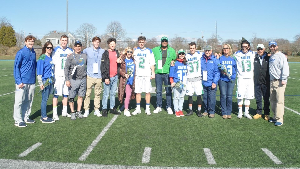 Vincent Bruno, Dakotah Jones, Mike Mongelli, and Dana Sundell comprise the Seahawks Class of 2019 and were joined by friends and family on the field for a special pregame ceremony commemorating their time at Salve Regina.