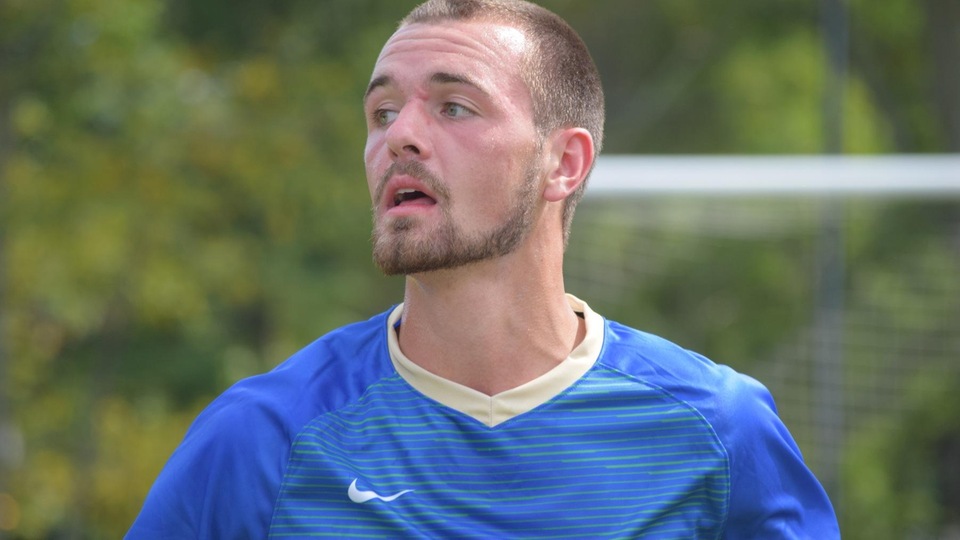 Evan MacDonald had an assist and later the game-winning goal as Salve Regina men's soccer improved to 14-0-2 on the season. (Photo by Ed Habershaw)
