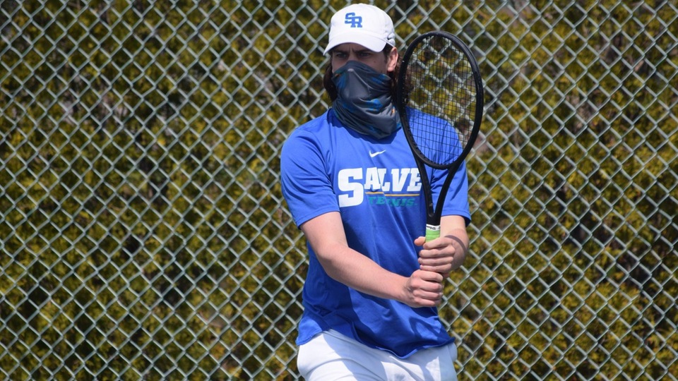 Samuel Johnson helped Salve Regina earn two points with his wins at fifth singles and third doubles (w/Jack Cooper) against Western New England. (Photo by Ed Habershaw)