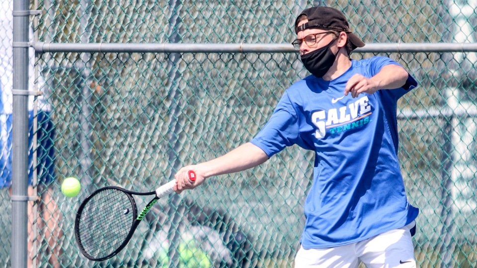 Senior Will Chasse earned a win at sixth singles for the Seahawks on Thursday at Dudley, Mass. (Photo by George Corrigan '22)