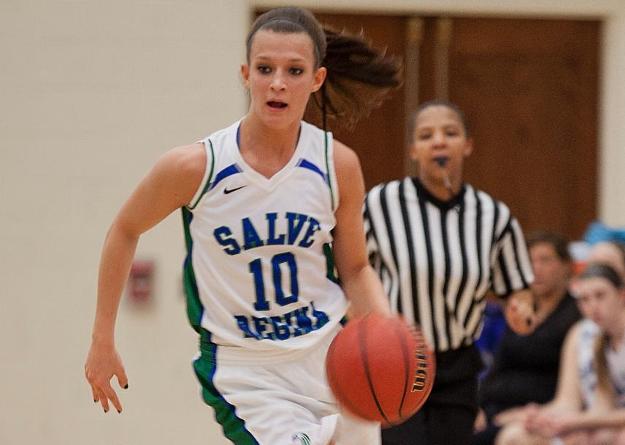 Junior Meaghan Harden scored a school-record 45 points in the 2014-15 season opener, a 66-60 win against Regis, and became the fastest Seahawk to reach the 1,000-point milestone (now with 1,038). (Photo by Rob McGuinness)
