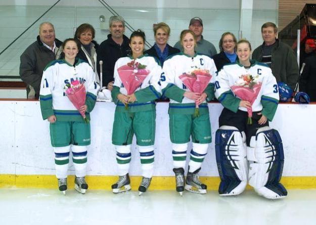 (left to right) Kristen Aiello, Shannon Ellis, Jen Thiesing, and Rebecca Simmons were honored as part of Senior Night