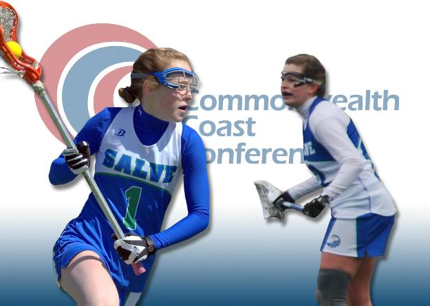 Offense and defense are represented on the Commonwealth Coast Conference (CCC) all-league women's lacrosse team with Salve Regina's Grace Kelly (left) and Kayla Sheehan.