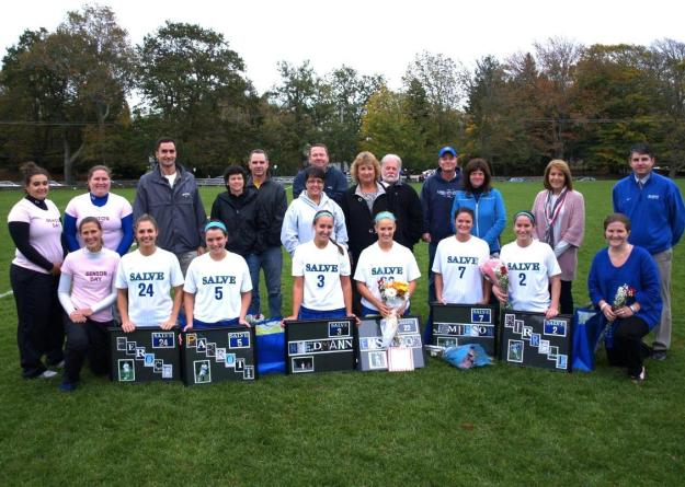 Feroce (#24), Parrot (#5), Niedmann (#3), Eastwood (#22), Jamieson (#7), and Birrell (#2) were each honored on Senior Day.