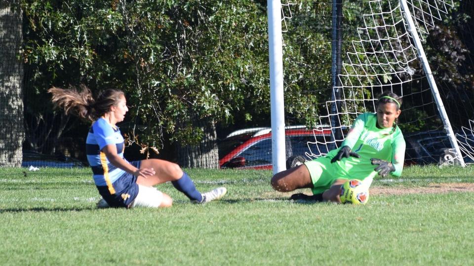 Jenna Park makes a save in last Saturday's game. (Photo by Tyler Benjamin)