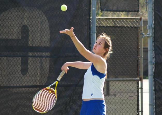 Seahawk sophomore Ana Gwozdz took a straight-set singles victory at No. 3 for Salve Regina's only point at Saint Michael's in Colchester, Vt.