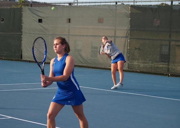 Elizabeth Liguori (foreground) and Elizabeth DiFilippo gave Salve Regina its best chance at a victory in its quarterfinal meeting with the Hawks.