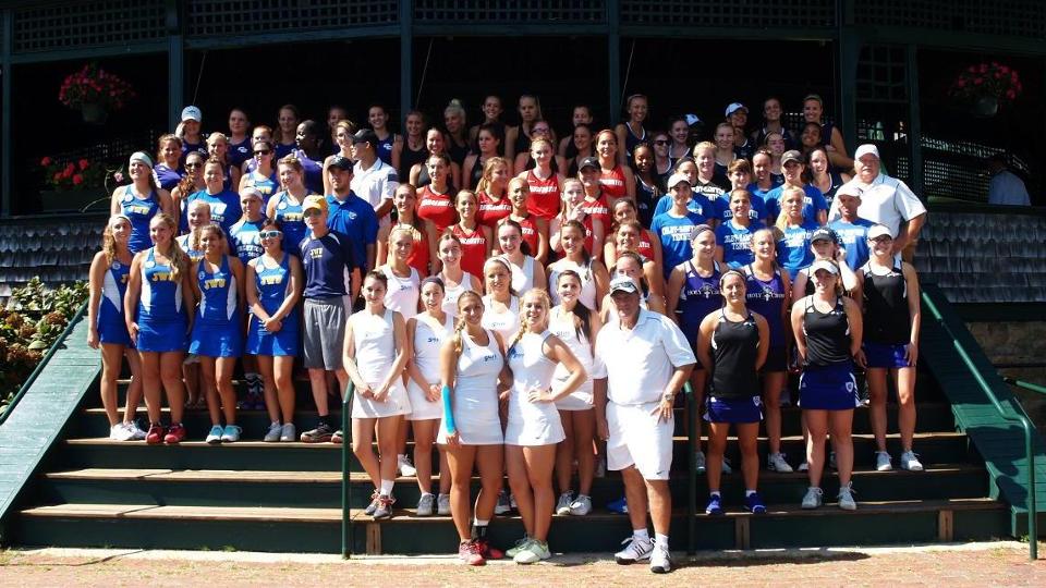 Salve Regina women's tennis hosts the 30th annual Grass Court Doubles Championships at the Tennis Hall of Fame (Photo by Ed Habershaw).