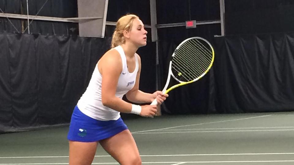 Julie Grant won at sixth singles for the Seahawks (photo courtesy of Nichols College sports information)