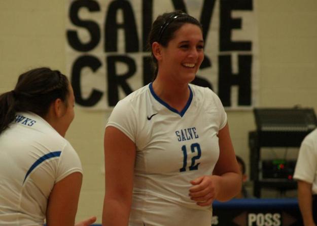 Senior Clare Adams led all players with 14 kills in Salve Regina's 3-0 win over UNE.