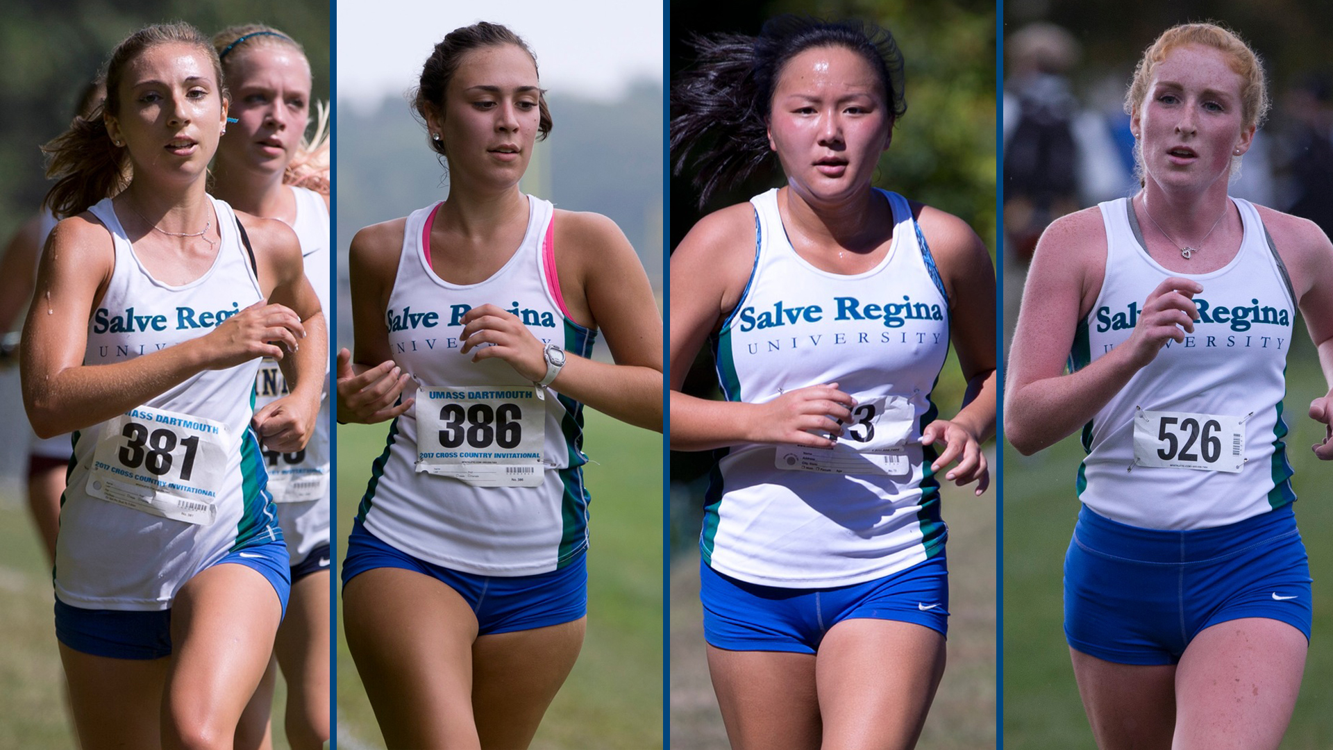 Seahawk captains for women's cross country (l to r): Alex Demeo, Molly Kittler, Annie Mozzer, Olivia Owen