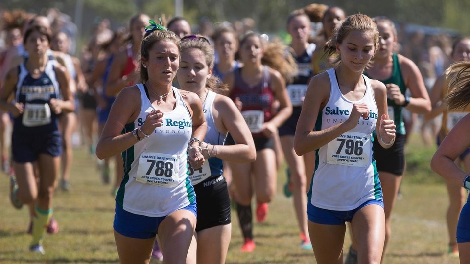 Sydney DeCesare and Cate Norton ahead of the pack at UMass Dartmouth Invitiational. (Photo by Jen McGuinness)
