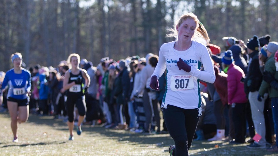 Senior Olivia Owen paced Salve Regina in the NCAA Division III New England Regional Championship at Bowdoin College on Saturday, racing to her best placement in a regional meet and the third-fastest 6,000-meter time of her career. (Photo by Jen McGuinness)