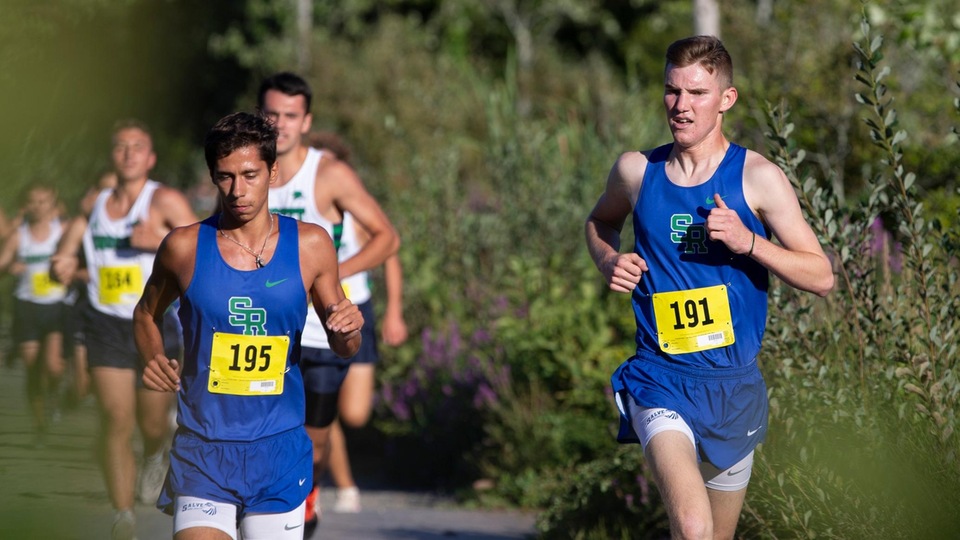Patrick Voli (left) and Dillon Coblentz set the pace for Salve Regina as the Seahawks raced in the Battle of the North Shore. (Photo by Jen McGuinness)