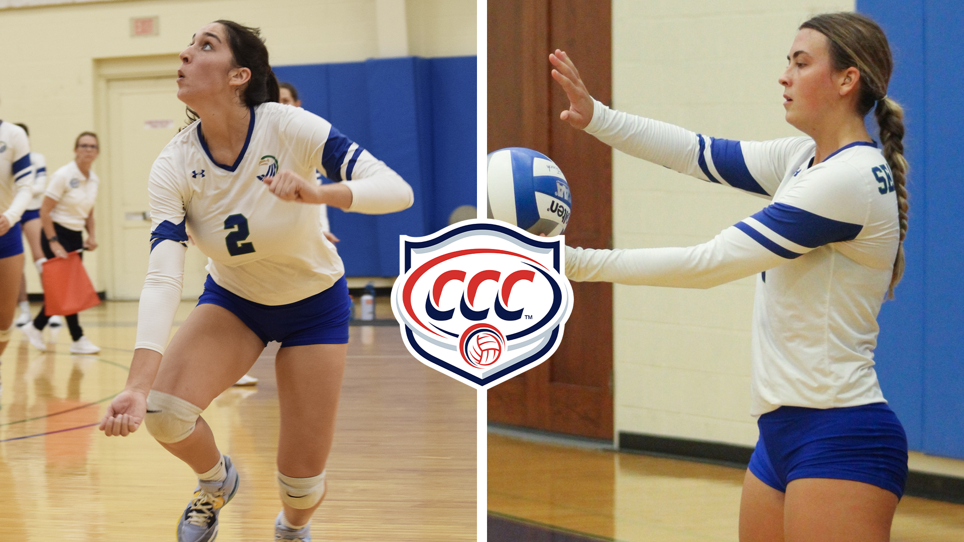 Siena DeCicco (l) and Brighton Solheim (r) both made All-CCC for women's volleyball.