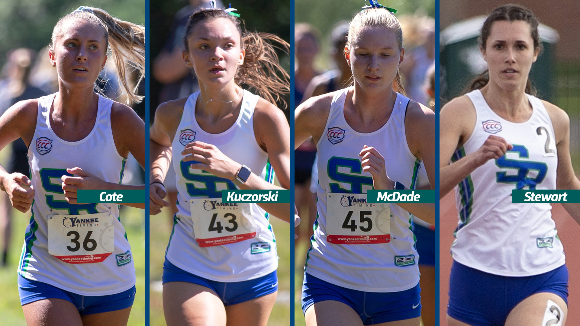 Seniors Emma Cote, Izabella Kuczorski, Paige McDade, and Morgan Stewart have been appointed captains of the women's cross country team at Salve Regina